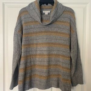 Christopher & Banks Gray and Tan Striped Women's Sweater